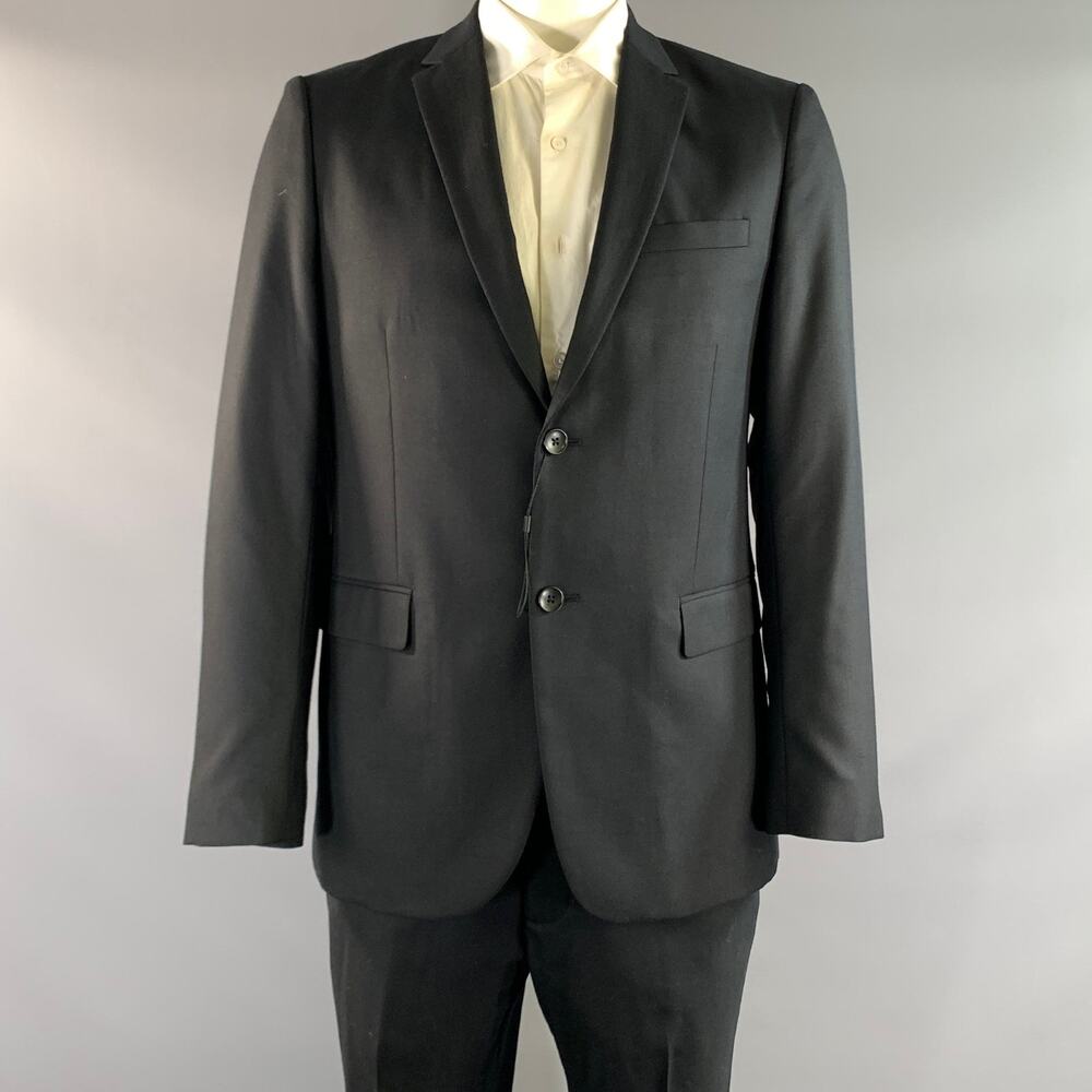 THEORY Chest Size 42 Black Solid Wool Notch Lapel 36 35 Suit